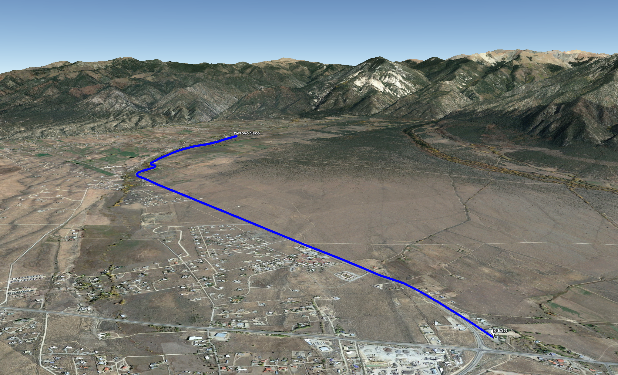 Planned route of NM 150 recreational pathway between KTAO and Arroyo Seco